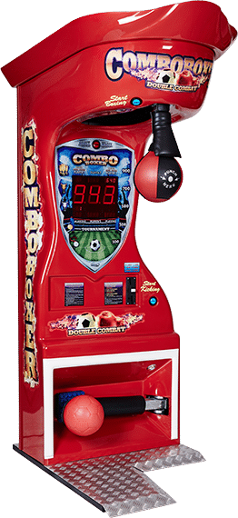 KOPACZO-BOXER w Megaland - czerwony automat bokserski z wyświetlaczem punktów, wyzwaniem dla siły i precyzji uderzenia, świetna zabawa na imprezy i wydarzenia sportowe.