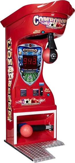 KOPACZO-BOXER w Megaland - czerwony automat bokserski z wyświetlaczem punktów, wyzwaniem dla siły i precyzji uderzenia, świetna zabawa na imprezy i wydarzenia sportowe.